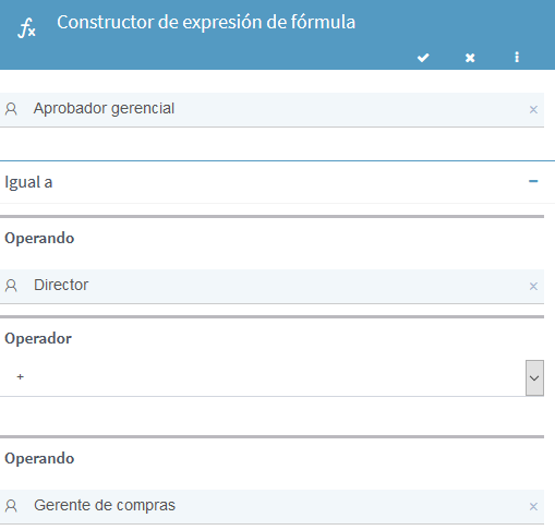 Title: Constructor de expresión de fórmula para el Gerente de compras y el Director