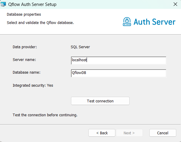 Authentication server database configuration