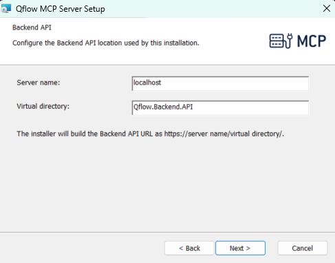 Backend API location configuration for the MCP server