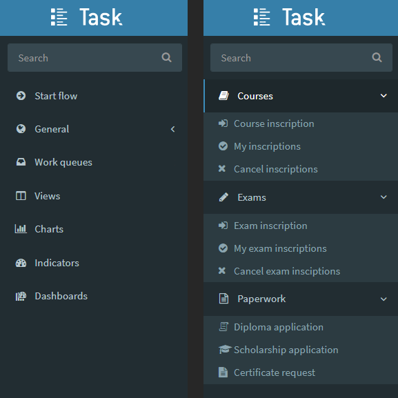 Default and custom side menu