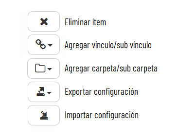 Botones para modificar el árbol de vínculos