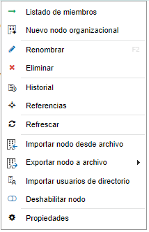 Menú contextual del árbol de nodos