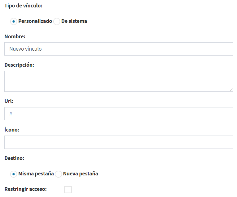 Configuración de elementos personalizados del menú lateral