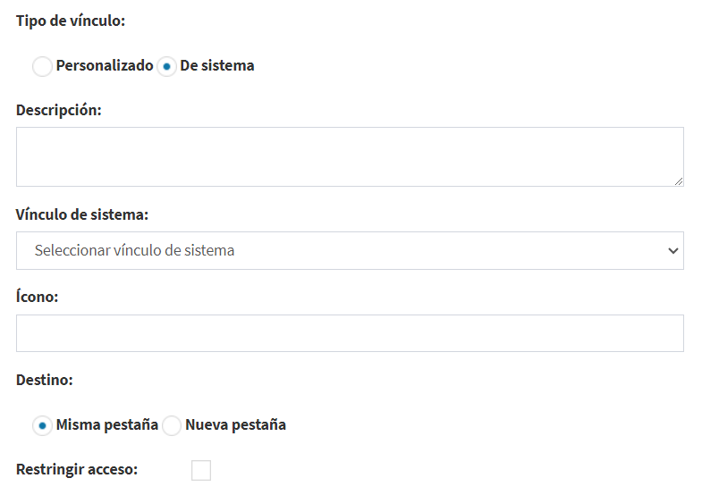 Configuración de elementos de sistema del menú lateral