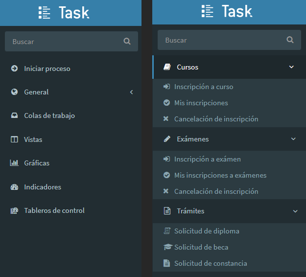 Menú lateral por defecto y menú personalizado