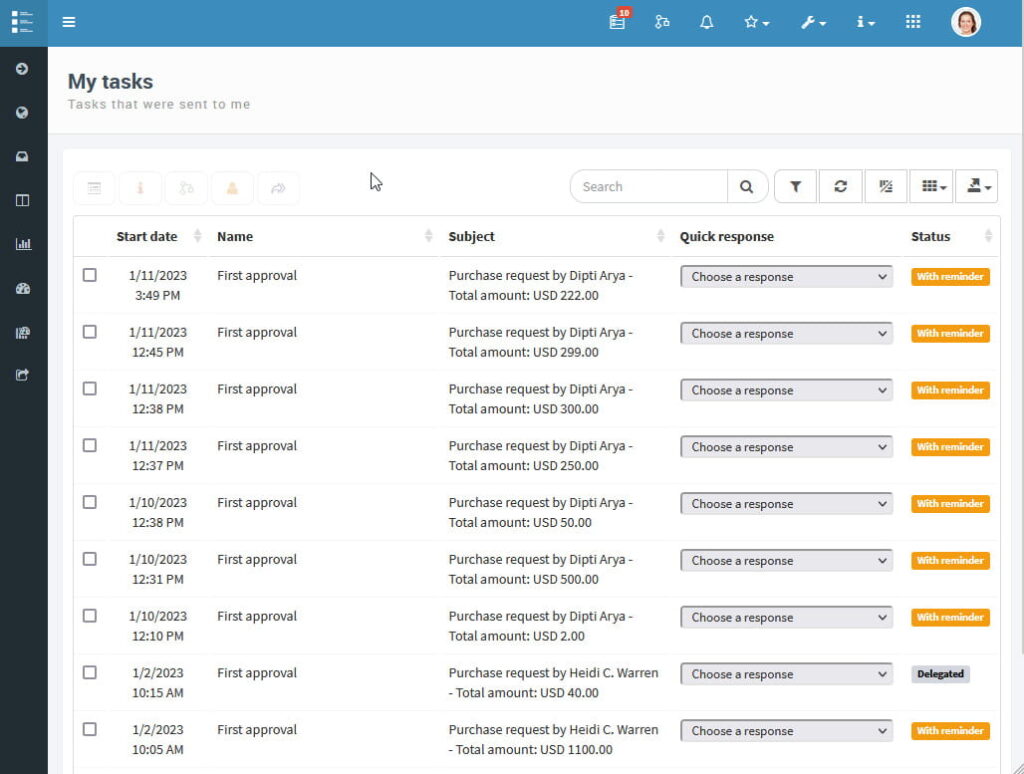 Quick reply column configuration