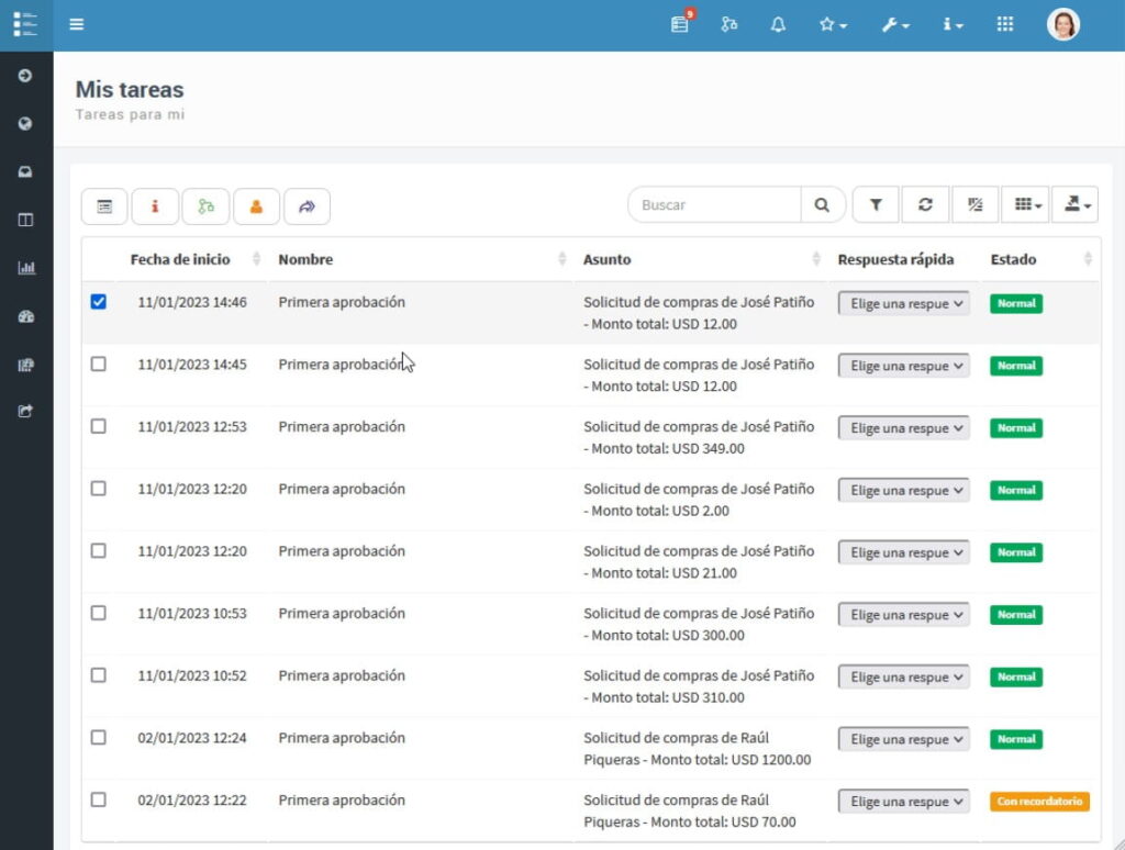 Quick reply column configuration