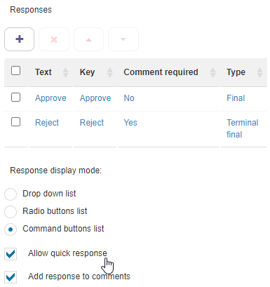 Quick Response column configuration